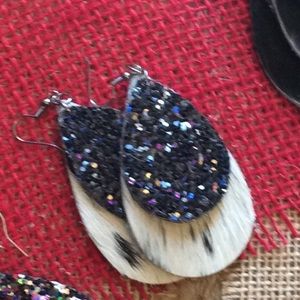 Cowhide w/hair glitter earrings